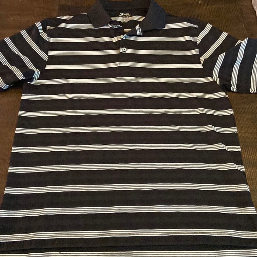Black and white striped Men’s Large Snake Eyes Golf polo